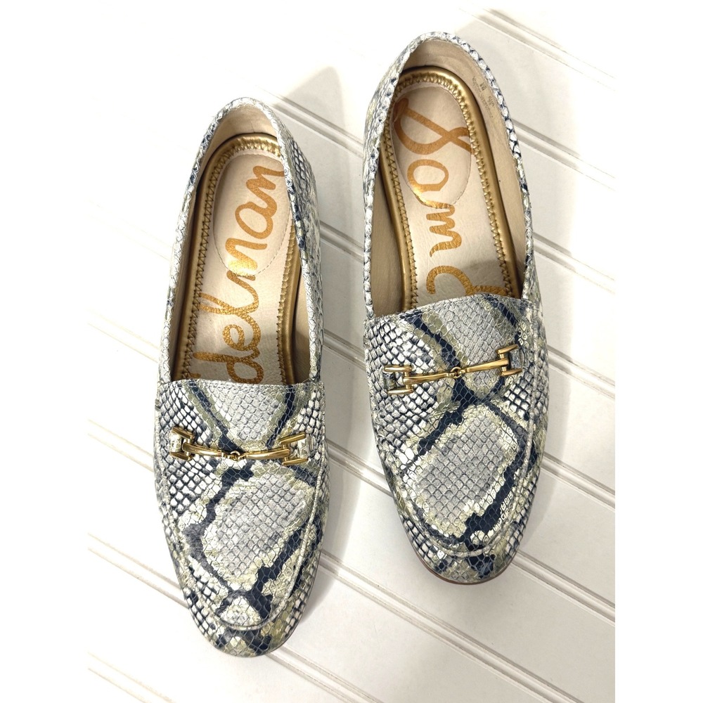 Sam Edelman Loraine Snakeskin Leather Bit Loafers Grey Black Gold Womens 8M 619